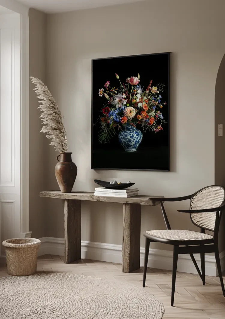 Delfts Blauw Bloemen Boeket Schilderij