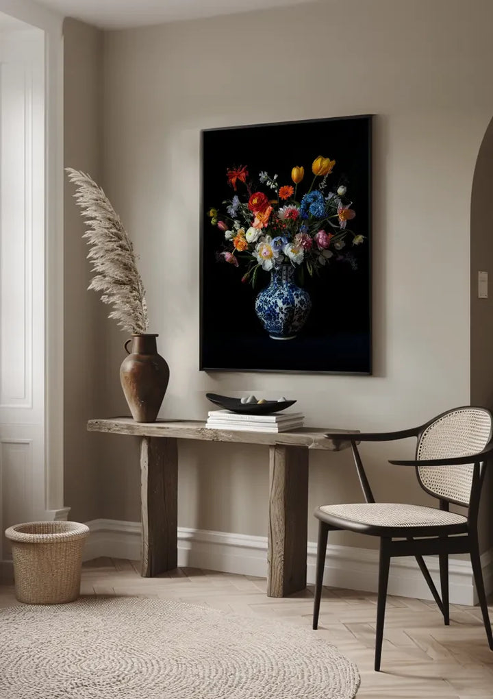 Delfts Blauw Bonte Bloemen Schilderij