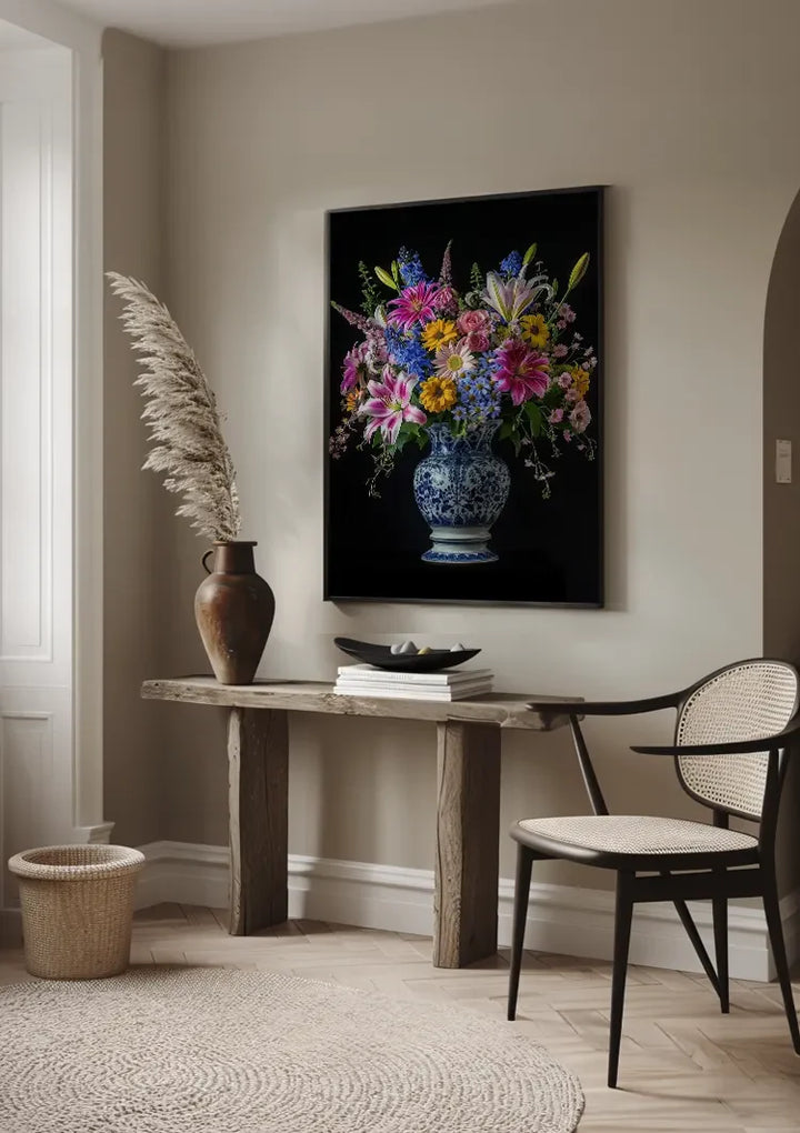 Delfts Blauw Levendige Bloemen In Vaas