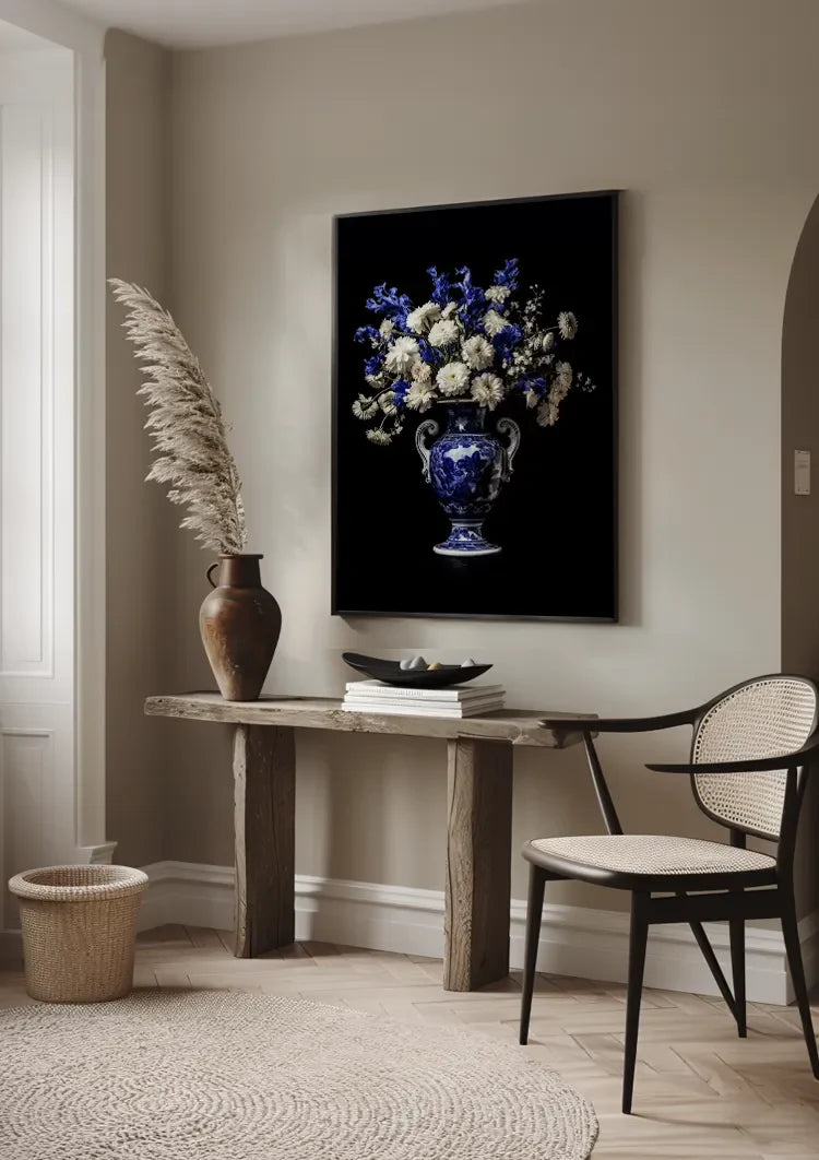 Delfts Blauw Gekleurde Bloemen In Vaas