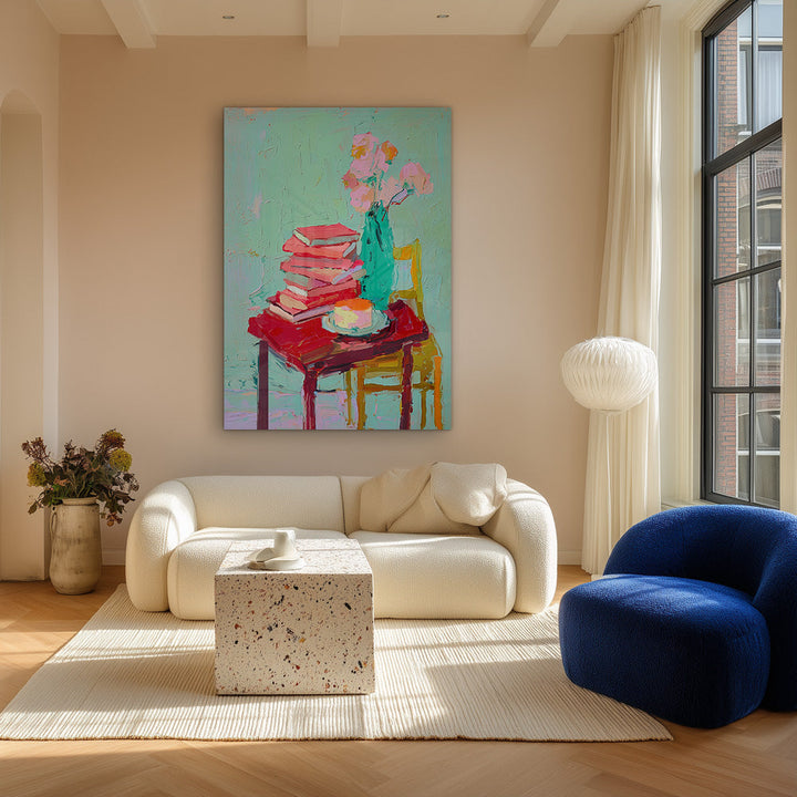 Boeken en Bloemen Schilderij