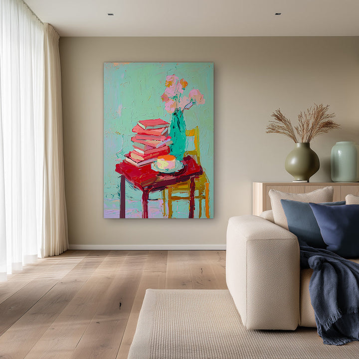 Boeken en Bloemen Schilderij