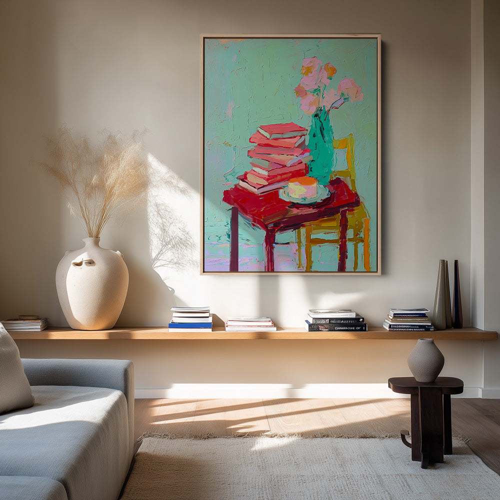 Boeken en Bloemen Schilderij