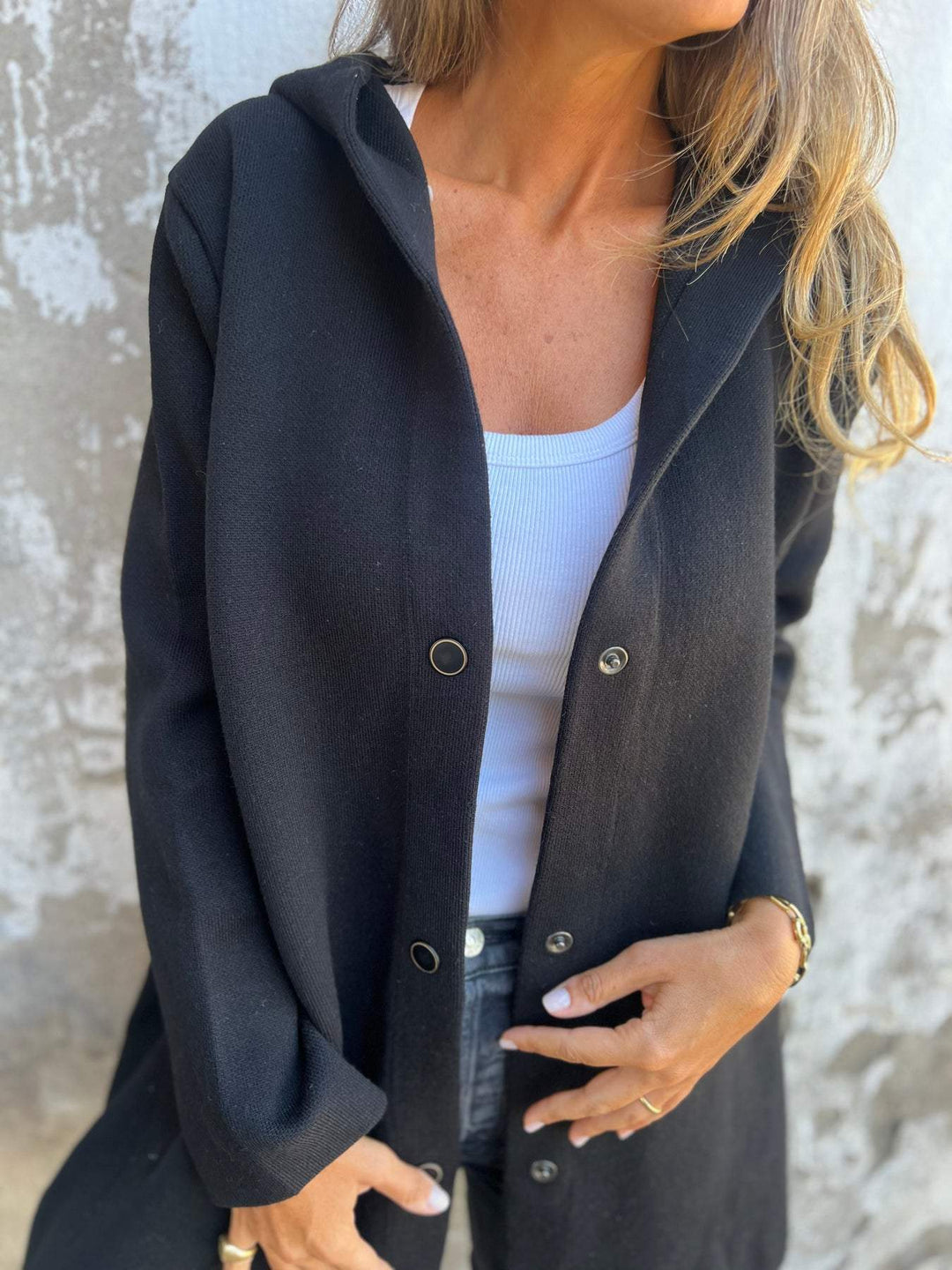 Arianna | Button-detailed Hooded Cardigan