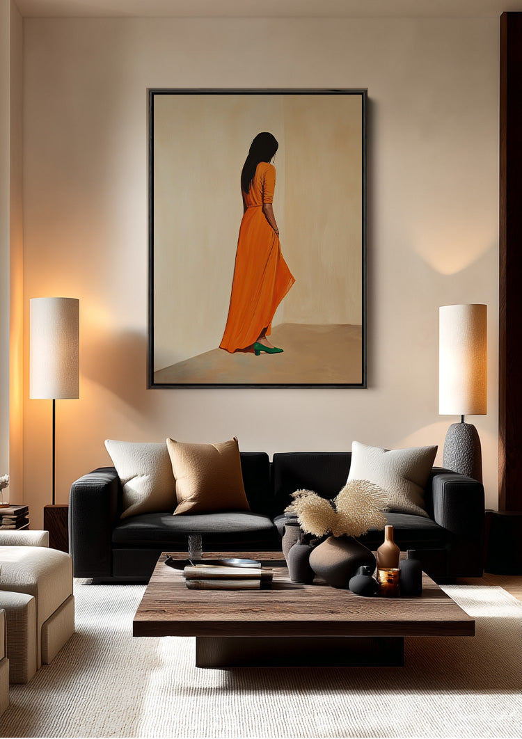 De Vrouw in Oranje Schilderij