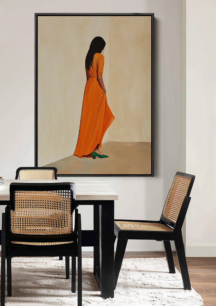De Vrouw in Oranje Schilderij