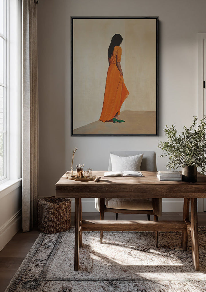 De Vrouw in Oranje Schilderij