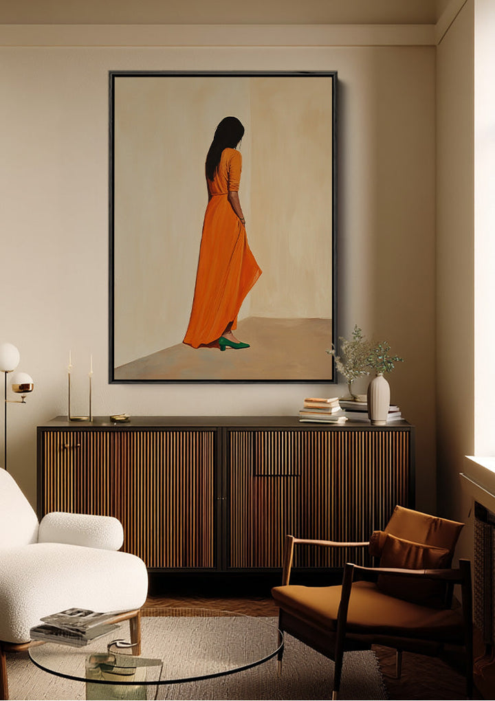 De Vrouw in Oranje Schilderij