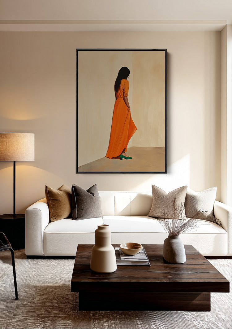 De Vrouw in Oranje Schilderij
