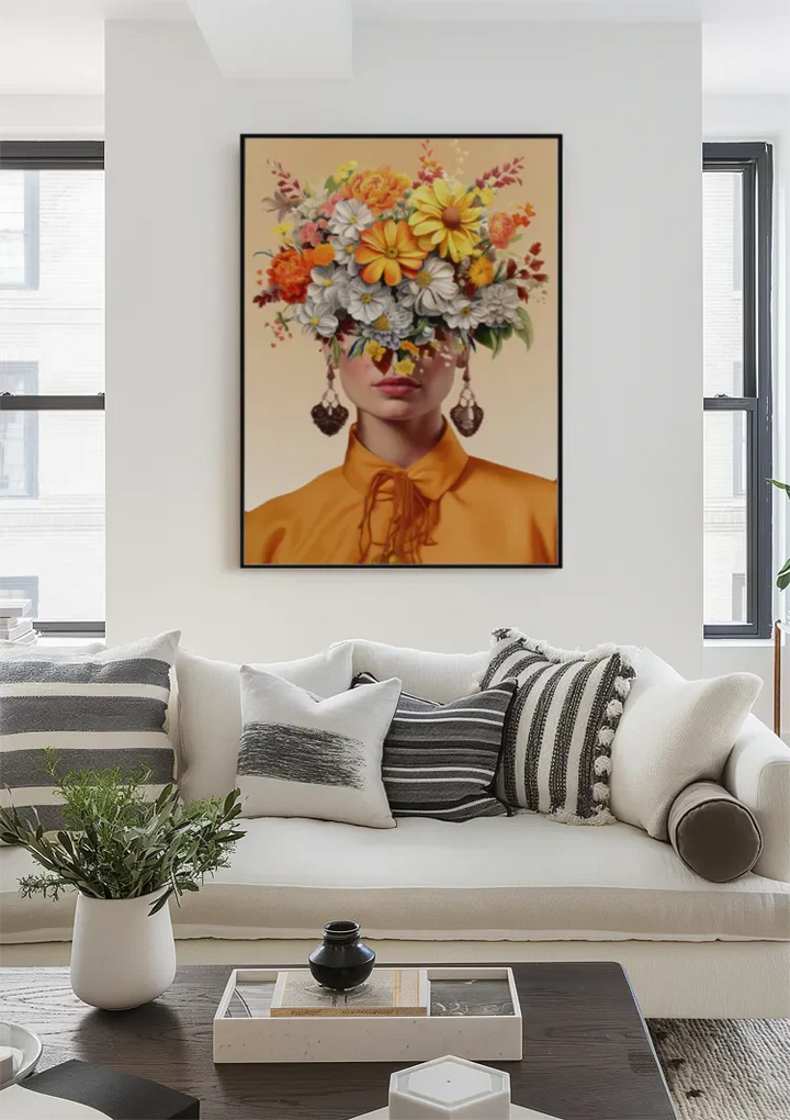 Orange Flower Lady Schilderij