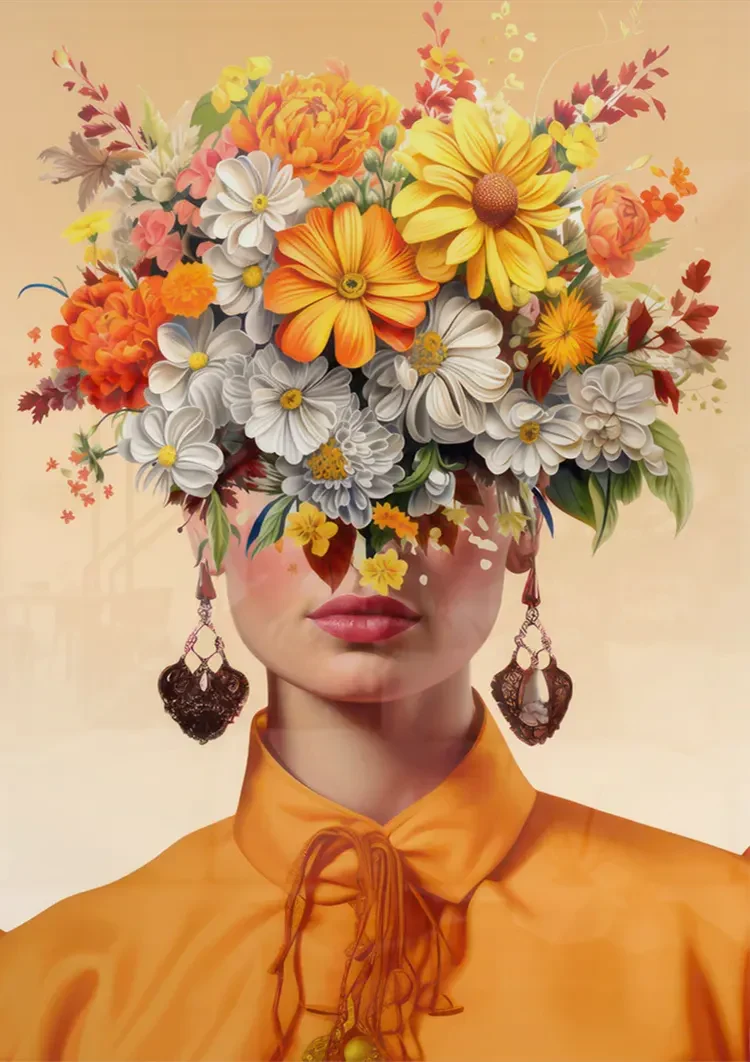 Orange Flower Lady Schilderij