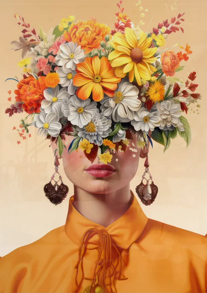 Orange Flower Lady Schilderij